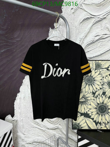 Dior Black Cotton T-Shirt with Yellow Striped Sleeves - Sizes S to XL