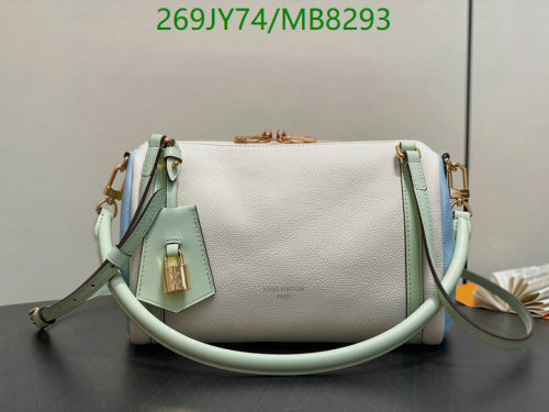 Louis Vuitton White Leather Boston Bag 26 cm, Pastel Accents & Gold Hardware