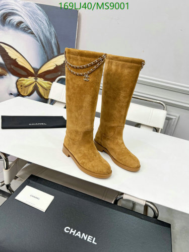 Chanel Women's Knee High Boots Cowhide Suede with Chain Detail, Size EU35-41