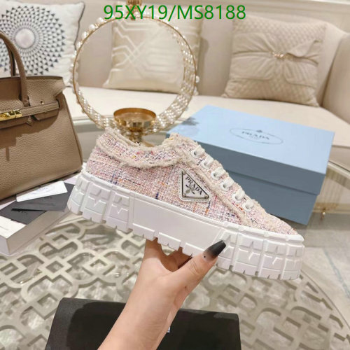 Prada Women's Platform Sneakers in Pink Tweed with Canvas and Sheepskin