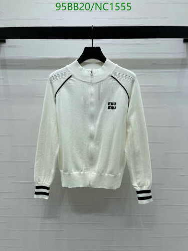 Miu Miu Wool Blend Zip-Up Cardigan, White with Black Trim, Women's Size S-L