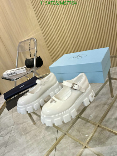 Prada Women's White Cowhide Leather Mary Jane Platform Shoes MS7764