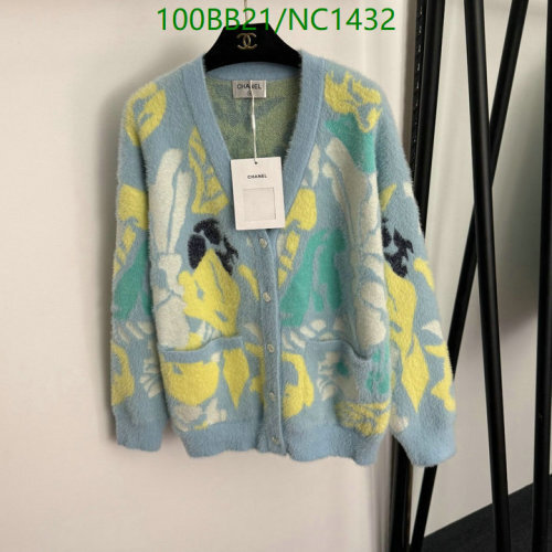 Chanel Women's Light Blue Knit Cardigan with Floral Pattern - Sizes 36-40