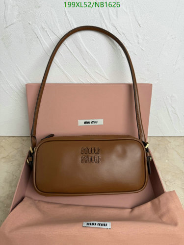 Miu Miu 5NE024 Brown Calfskin Leather Baguette Bag - 20 x 10 x 4 cm