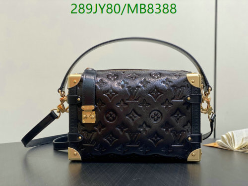 Louis Vuitton Petite Malle Bag Black Embossed Leather Crossbody, 23.5 cm