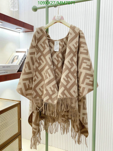 Fendi Brown Cashmere Blend Scarf With Signature FF Logo and Fringed Edges