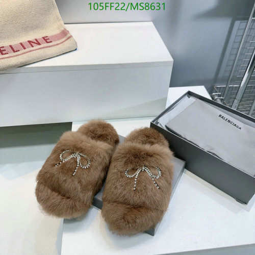 Balenciaga Women's Furry Slippers with Rhinestone Bow - Luxurious Comfort
