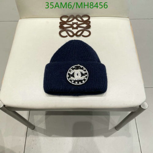 Chanel Women's Navy Blue Wool Beanie Hat with CC Logo and Crystal Embellishments