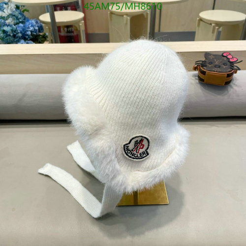 Moncler White Knit Beanie Hat with Fur Trim | MH8610