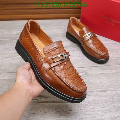 Salvatore Ferragamo Men's Brown Leather Loafers with Embossed Alligator Pattern