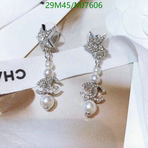 Elegant Star & CC Logo Drop Earrings with Pearls - Silver Finish 4 Elegant Star & CC Logo Drop Earrings with Pearls - Silver Finish