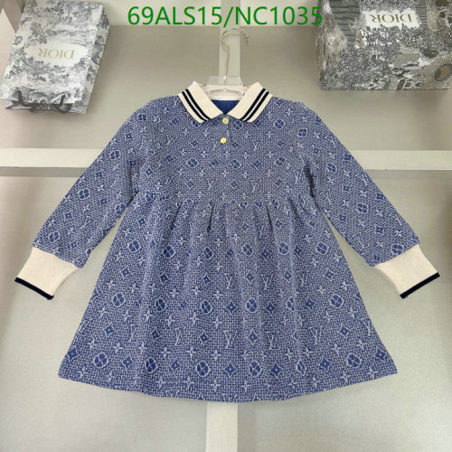 Louis Vuitton Kids Blue Monogram Dress - Long Sleeve, Polo Collar, Sizes 100-150