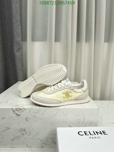 Celine Women's CT-01 Runner Sneakers in White and Gold, Cowhide and Lambskin