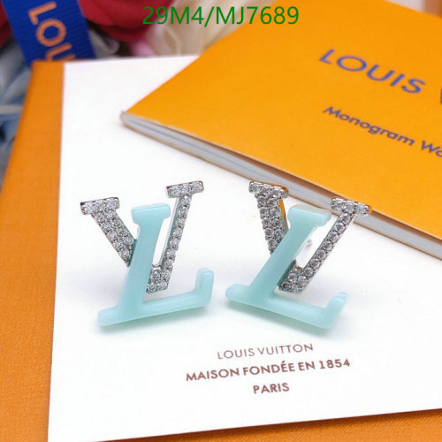 Louis Vuitton LV Logo Earrings Blue Silver-Tone Finish Crystal Accents