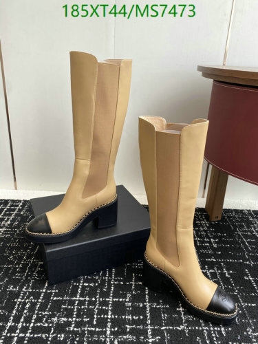 Chanel Women's Knee High Boots in Beige Leather with Black Cap-Toe 7 Elegant Two-Tone Knee High Boots For Women, Cowhide and Sheepskin Leather