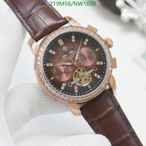 Patek Philippe Brown Leather Automatic Men's Watch with Diamond Accents