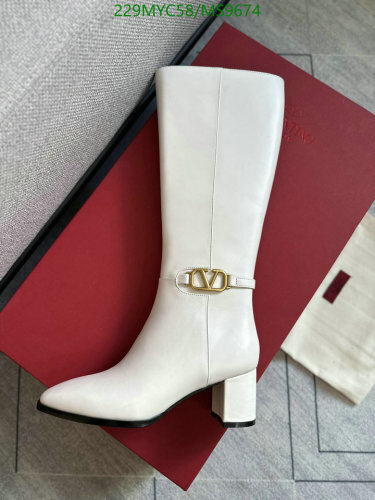 Valentino Garavani White Leather Boots with Gold-Tone V Logo Buckle