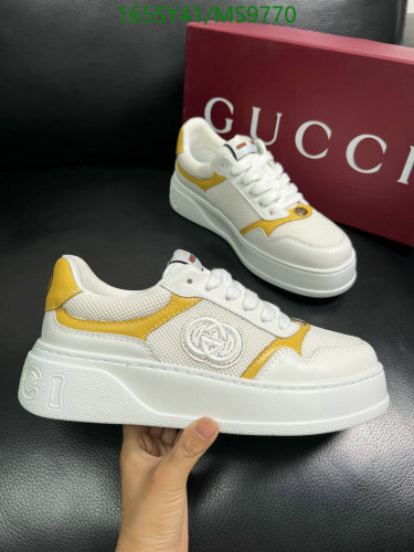 Gucci Men's White Leather Sneakers with Yellow Trim - EU 38-45