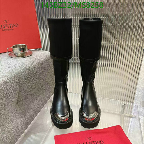 Valentino Garavani Black Leather & Fabric Knee-High Boots - Women Shoes