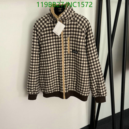Miu Miu Brown & White Checkered Lambswool Zip-Up Jacket