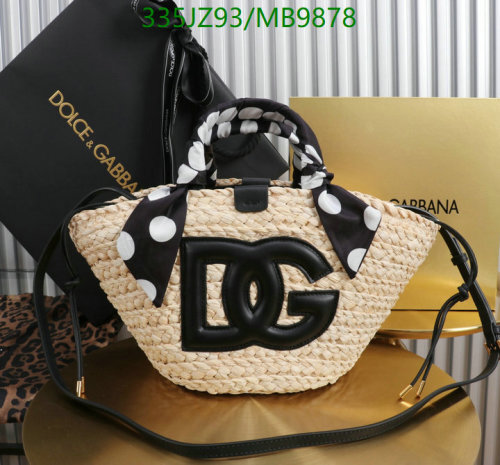 Dolce & Gabbana Raffia Tote Bag with Leather DG Logo and Polka Dot Scarf