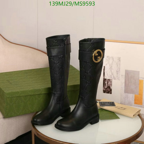 Gucci Women's Black Leather Boots with GG Buckle, Knee-High Style