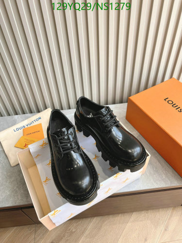 Louis Vuitton Black Leather Lace-Up Platform Shoes, Unisex EU35-45