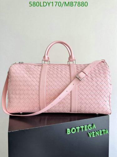 Bottega Veneta Pink Intrecciato Leather Duffle Bag, 55cm x 29cm x 24cm
