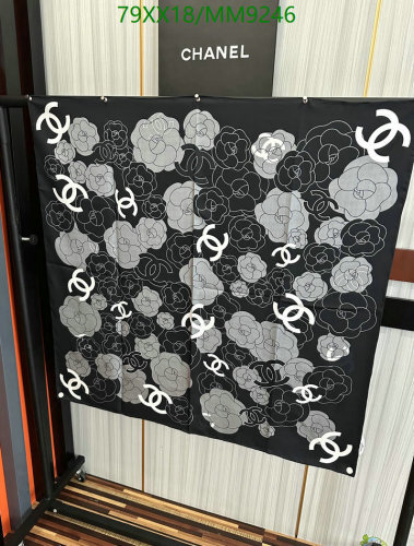 Elegant Chanel Silk Scarf with Camellias and Iconic CC Logo - 90x90 cm