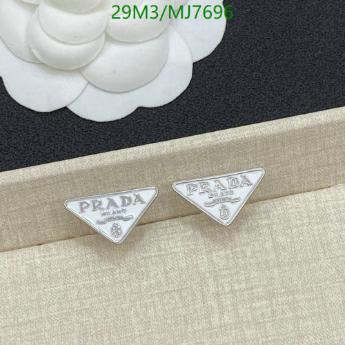 Prada Triangle Logo Earrings - Silver Tone Finish Iconic Design, For Women