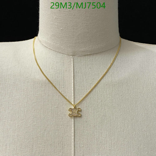 Celine Triomphe Rhinestone Pendant Necklace Gold-Tone Finish Costume Jewelry