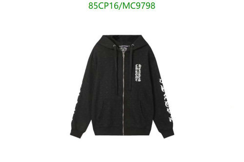 Chrome Hearts Unisex Cotton Full Zip Hoodie with Sleeve Graphics - Black