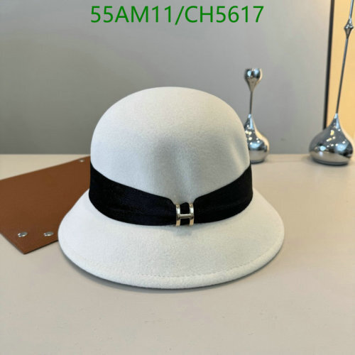 Elegant Hermès White Wool Hat with Black Ribbon Accent - CH5617