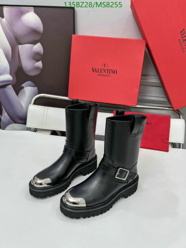 Valentino Garavani Women's Black Leather Ankle Boots with Silver Toe Cap