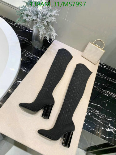 Elegant Louis Vuitton Black Knit Over-the-Knee High Heel Boots for Women