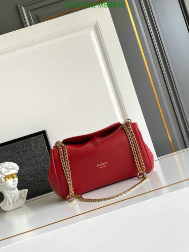 Prada 1BD395 Red Sheepskin Shoulder Bag with Gold-Tone Chain Strap
