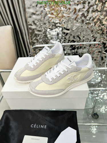 Celine Women's CT-02 Low-Top Sneakers In White & Beige Cowhide Leather