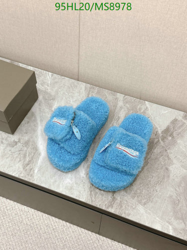 Balenciaga Women's Blue Wool Terry Logo Slide Sandals - Comfort & Style