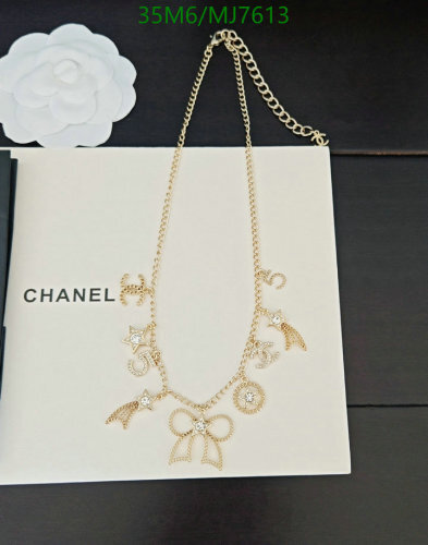 Elegant Chanel Gold Charm Necklace with Bow, Star, and Logo Accents - MJ7613