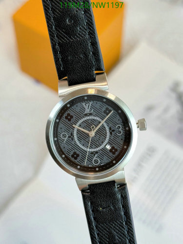 Louis Vuitton Tambour 34mm Quartz Watch with Black Leather Strap