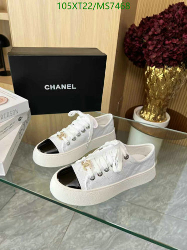 Chanel Women's White Cowhide Lace-Up Sneakers with Black Cap Toe, Size EU35-40