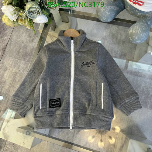 Dior Kids' Gray Zip-Up Jacket with Embroidered Logo, Sizes 90-160, Stylish and Comfy