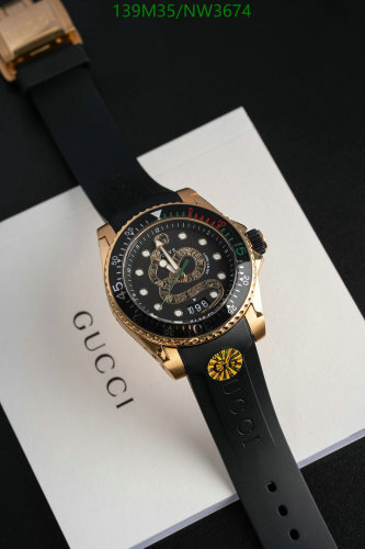 Gucci Watch with Snake Motif, Black Rubber Strap, Golden Stainless Steel, 40mm