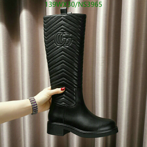 Gucci Women's Black Leather Knee-High Boots with Chevron Quilted Detailing