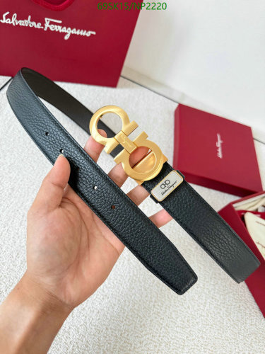 Salvatore Ferragamo Men's Black Gancini Buckle Leather Belt, 3.5cm Width