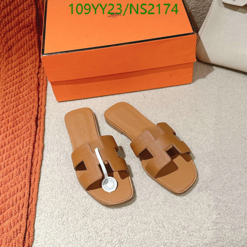 Hermes Women's Chypre Sandals Leather Slides Brown, EU34-43