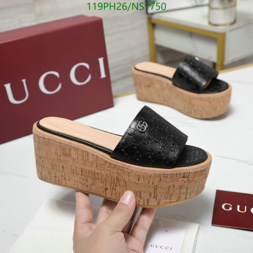 Gucci Women's Black Leather Platform Wedge Sandals Slides Size EU35-EU42