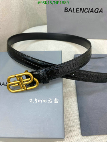 Balenciaga Leather Belt with Gold-Tone BB Buckle, 2.5cm Width, Black