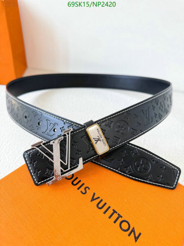 Louis Vuitton Embossed Leather Belt with LV Buckle - Width 3.8cm