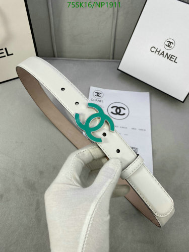 Chanel Women's Belt, Cowhide Leather, 3.0cm Width, White with Green Logo